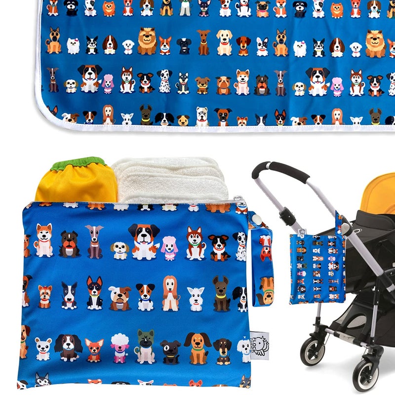 FLOCK THREE Flockthree Waterproof Baby Changing Pad with Storage Bag (28.7" X 19.7") Washable Wipeable Reusable Leak Proof Diaper Travel Mat Station Changing Mattress Liner Cribs Bed Cover, Dog Family - Image 2